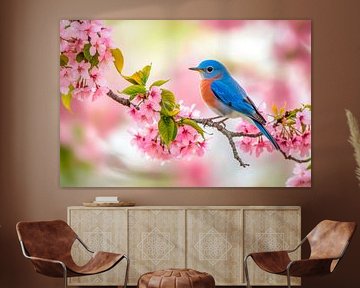 Blue tit in a blossoming cherry tree by Poster Art Shop