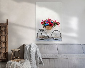 Decoratieve bloemenmand op fiets van Poster Art Shop