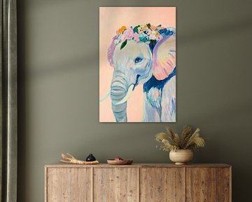 Bloem kroon olifant schilderij van Poster Art Shop