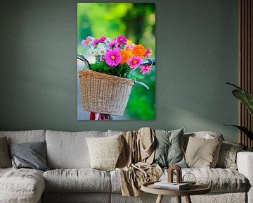Zomerse bloemen in de fietsmand van Poster Art Shop