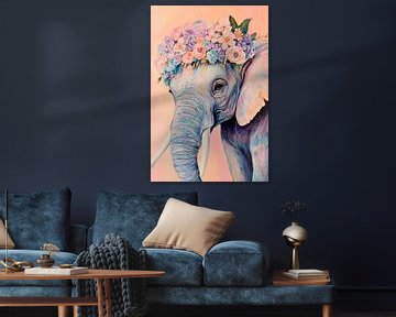 Bloemenolifant met krans van Poster Art Shop