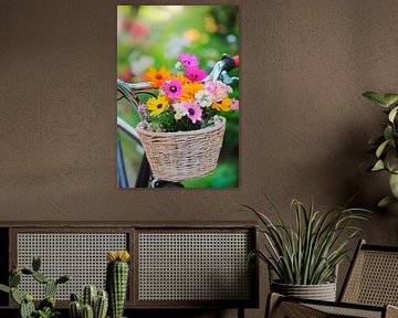 Genieten van bloemen in de fietsmand van Poster Art Shop