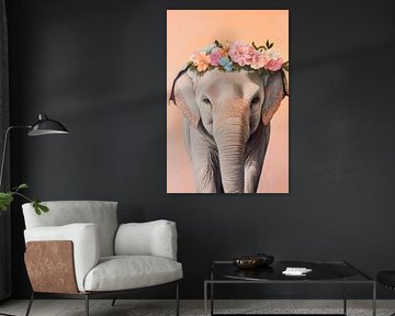 Bloemen decoratie olifant portret van Poster Art Shop