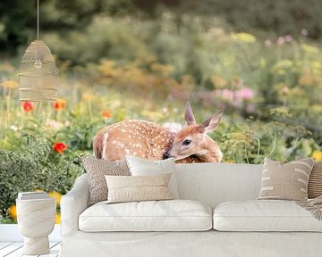 Young Deer in Summer Velvet - Bambi - flowers by Femke Ketelaar