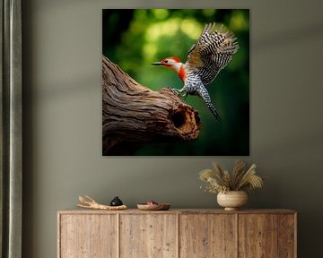 Colourful whitethroat on tree trunk by Poster Art Shop