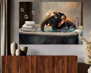 Elephant in the bath with soap bubbles by Poster Art Shop