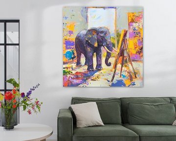 Olifant schilderij in kleurrijke stijl van Poster Art Shop