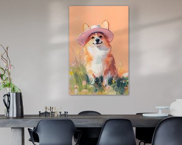 Corgi with hat in the sun by Poster Art Shop
