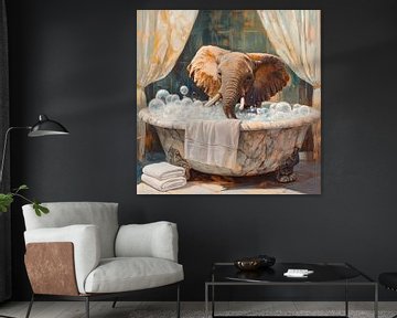 Olifant in een bubbelbad van Poster Art Shop