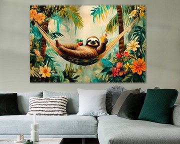 Fauler Faultier im bunten Dschungel von Poster Art Shop