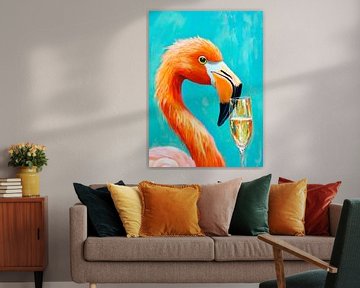 Flamingo with champagne glass artwork by Poster Art Shop