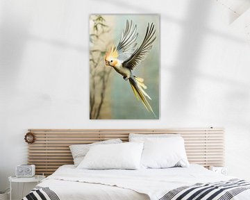 Vliegende kaketoe met kleurrijk verenkleed van Poster Art Shop