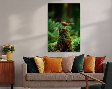 Vogel auf Baumstumpf im Wald von Poster Art Shop