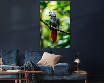 Grijze papegaai in het regenwoud van Poster Art Shop