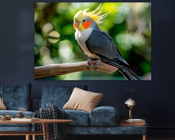 Cockatiel sitting on a branch by Poster Art Shop