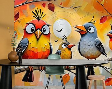 Verspielte Vögel in einer herbstlichen Umgebung von Bart Veeken