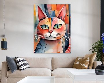Vrolijke kattentwist met geometrische patronen