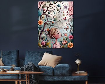 Fantasiewereld vol bloemen en vlindervlucht