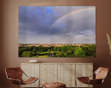 Amsterdam skyline regenboog van Dennis van de Water