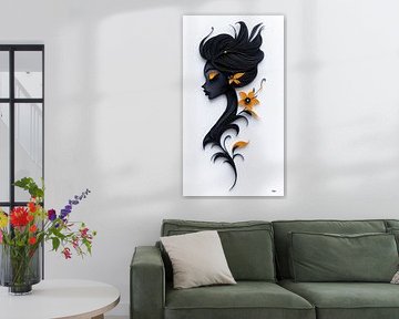 Frauenporträts in Papier, Gold und Multicolour