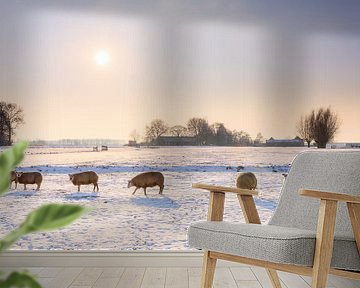 Schafe in der Winterlandschaft von Dennis van de Water