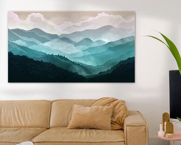 Digitaal berglandschap met mist van Frank Heinz