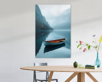 Einsames Boot auf einem Bergsee