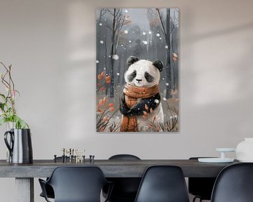 Panda in een winter Bos - kerst - sneeuw van Eva Lee