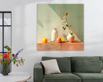 Citrusvruchten en bloesem tak stilleven schilderij van Vlindertuin-Art