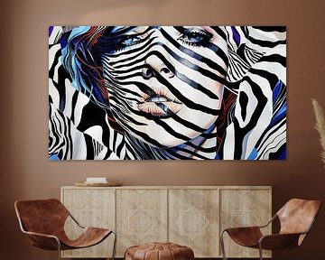 Vrouw met zebrapatroon projectie van Frank Heinz