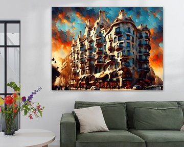 Casa Mila in Barcelona, Spanien bei Sonnenuntergang von Johannas Art Creations