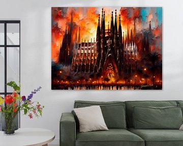 La Sagrada Familia, Barcelona, Spanje bij zonsondergang van Johannas Art Creations