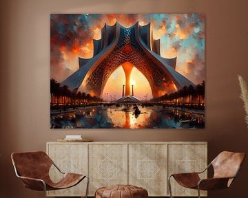 De Azadi-toren, Teheran, Iran bij zonsondergang van Johannas Art Creations
