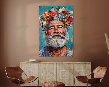 Bärtiger Mann mit Blumen