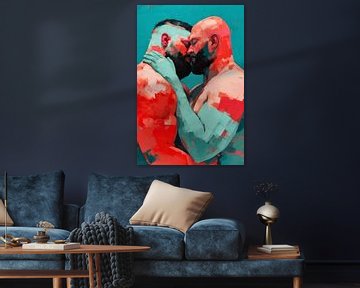 Kus in rood en blauw van BEARpictureart