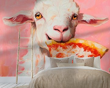 Pizza essende Ziege Kunstwerk von Poster Art Shop