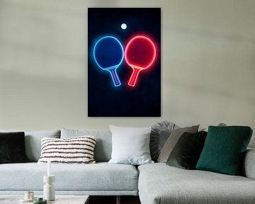 Neon table tennis bat and ball by Poster Art Shop
