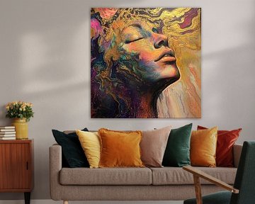 Acryl Galaxie Porträt Frau Gold