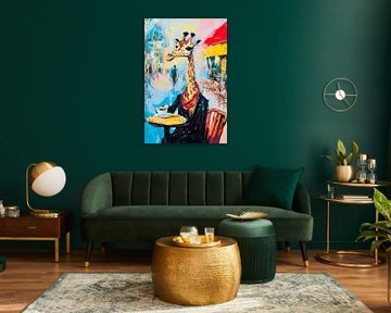 Giraffe im Café mit Kaffee von Poster Art Shop