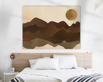 Abstrakte Landschaft mit Bergen in natürlichen Japandi-Farben