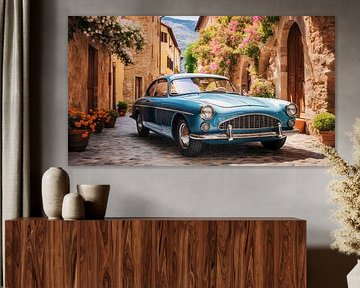 Vieille voiture bleue dans une rue italienne, design artistique