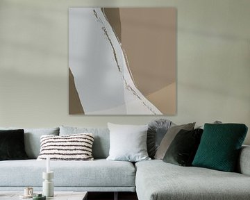 Abstracte kunst. Lijnen in wit, bruin, taupe I van Dina Dankers