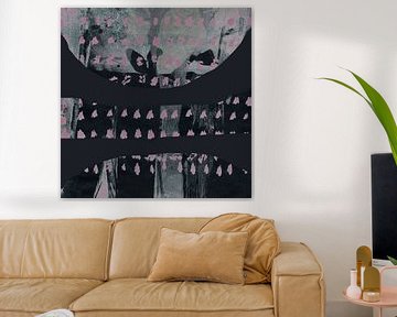 Boho stijl abstractie. Retro jaren 70 in roze en zwart van Dina Dankers