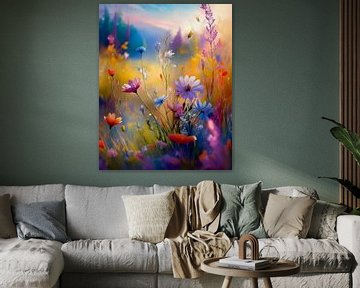 Fancy schilderij:  Kleurrijke wilde bloemen in de border van Studio Pieternel