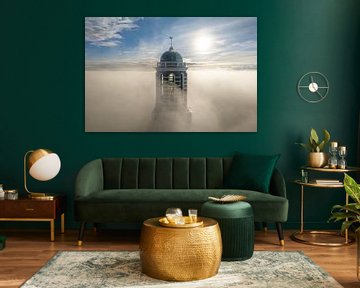 Peperbus kerktoren in Zwolle boven de mist van Sjoerd van der Wal Fotografie