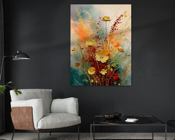 Gouden herfst schilderij: Bloemen en grassen van Studio Pieternel