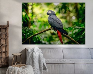 Grijze papegaai in het regenwoud van Poster Art Shop