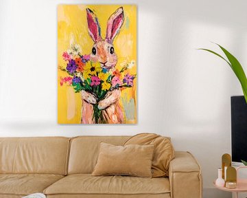 Mooi konijn met bloemen van Poster Art Shop