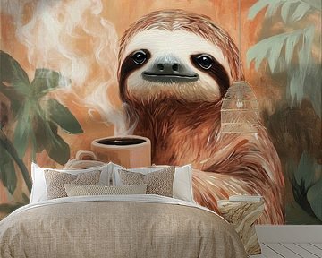 Coffee-drinking sloth in the jungle by Poster Art Shop