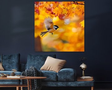Boomklever in de gouden herfstbladeren van Poster Art Shop
